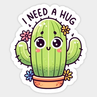 Cute Kawaii Cactus Needing a Hug. Succulent lover design. Sticker